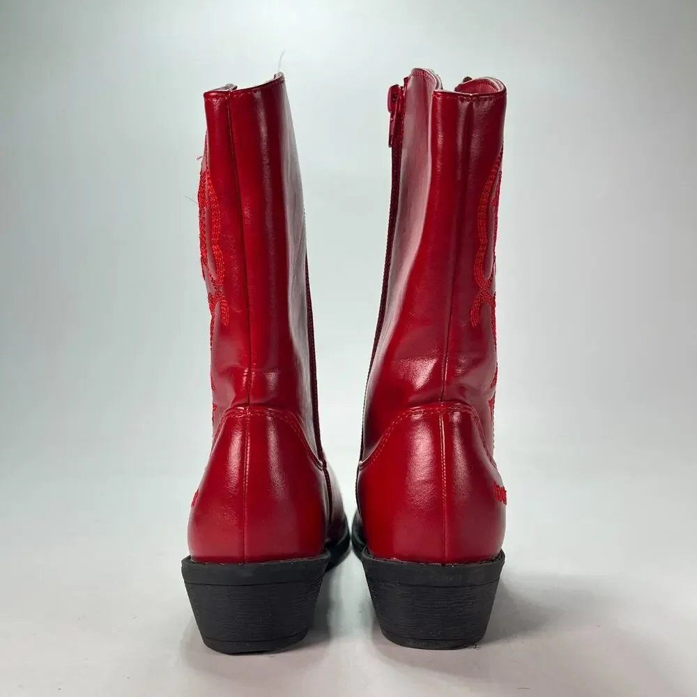 bebe Girls Red Classic Embroidery Mid Calf Western Cowgirl Boots Youth Size 3